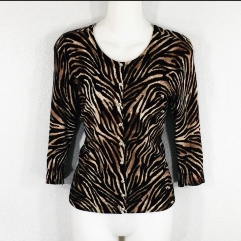 WHBM Brown Animal Print Cardigan Sweater